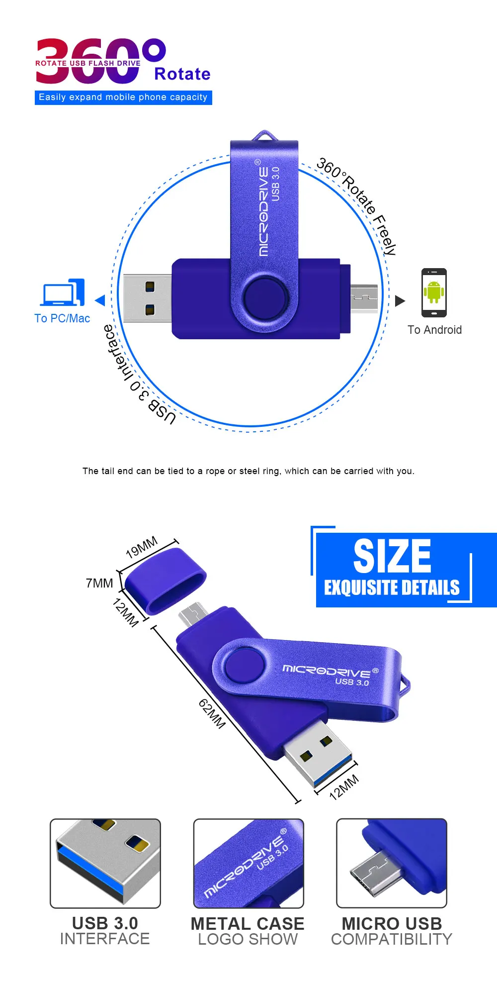 Флеш-накопитель Usb OTG3.0 с вращением, 128 ГБ, 64 ГБ, 32 ГБ, 16 ГБ, OTG, высокоскоростной флеш-накопитель 32 ГБ для телефона, USB3.0, карта памяти с реальным объемом