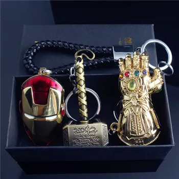 

Avengers 4 Metal Iron Man Keychain Set Thor's Hammer US Key Chain Pendant