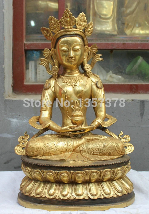 

shitou 00840 Chinese Tibet Tibetan Buddhism Gilt Bronze statue Amitayus Buddha Sculpture
