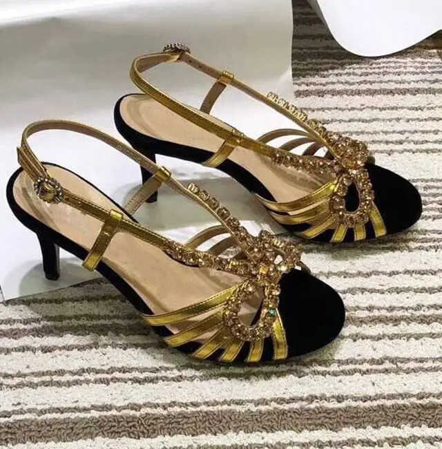 

European Open Toe Butterfly-knot Crystal High Heel Sandals Patchwork Brand Summer Shoes Thin Heel 2019 New Women Sexy Sandals