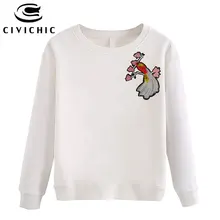 CIVICHIC женский топ с вышивкой Феникса, футболки Harajuku, хлопковая Футболка с круглым вырезом, ретро плотный пуловер с цветочным принтом, хлопчатобумажная трикотажная рубашка, WLT36