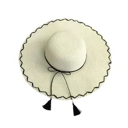 Модная летняя шляпа в полоску с бантом в стиле Хепберн красивая женская Соломенная Шляпа Пляжная Шляпа