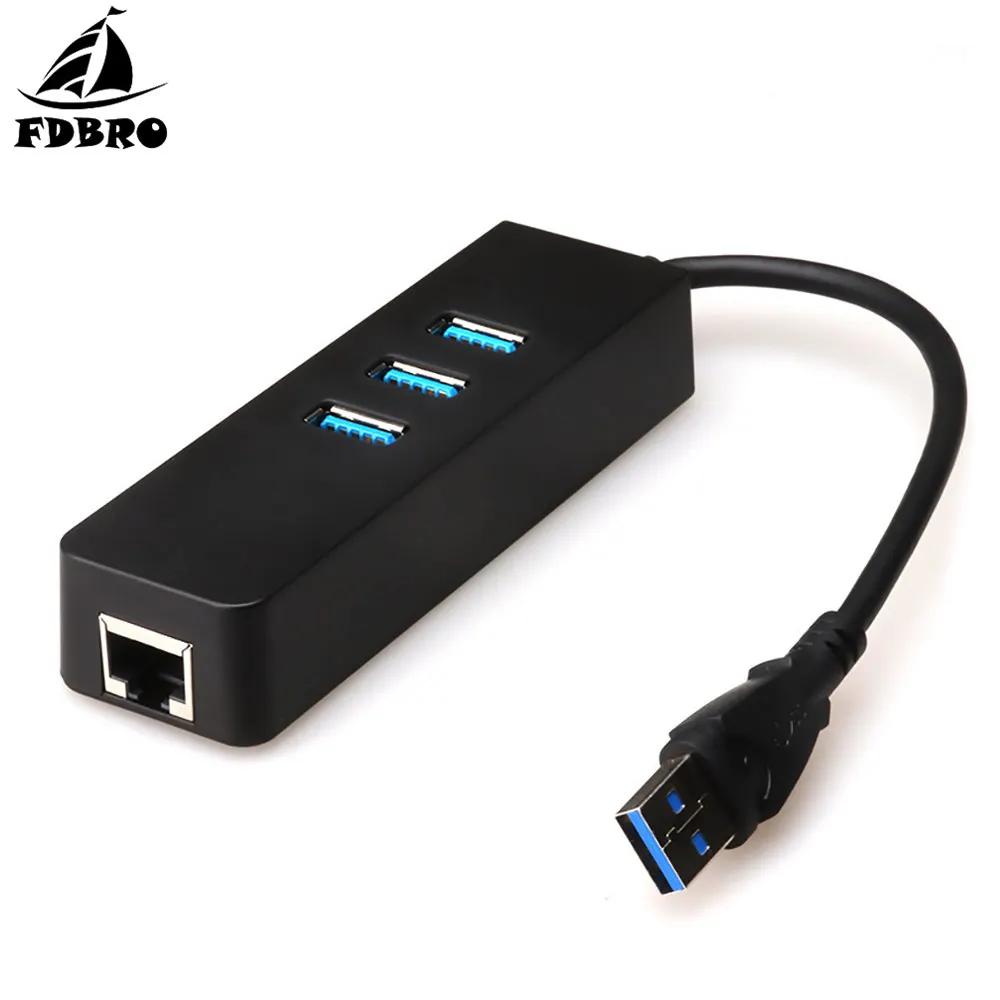 FDBRO USB для Rj45 Lan сетевая карта для Macbook pro Mac Настольный Кабель зарядного устройства микро-usb USB Ethernet адаптер 3 порта USB 3,0 концентратор - Цвет: black