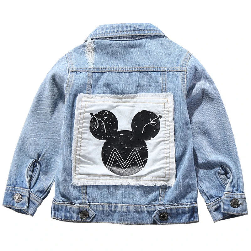 Baratos Chaqueta de mezclilla Mickey para niños 2020 nueva primavera otoño ropa de abrigo de moda para niños niñas con agujeros de dibujos animados Jeans abrigo para 2 7 años
