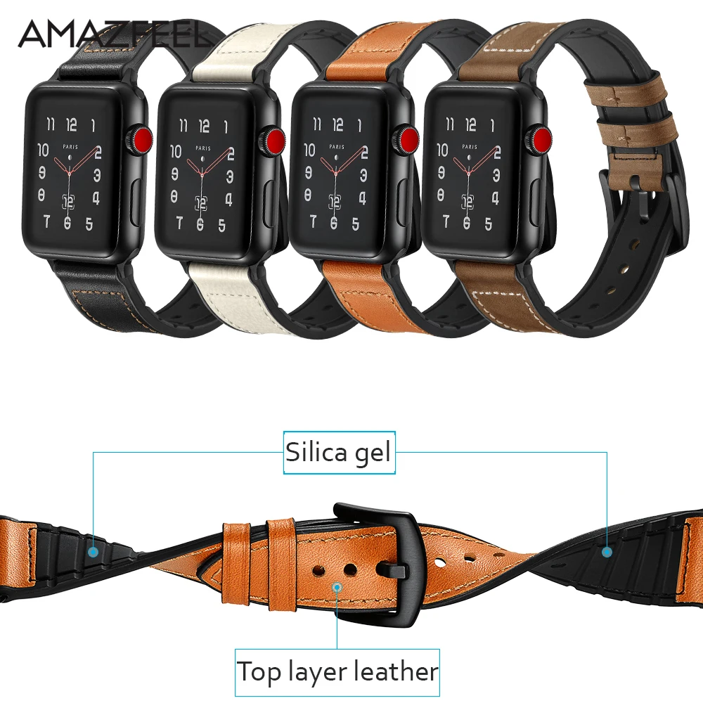 Кожаный браслет AMAZFEEL из силикагеля для Apple Watch Band iwatch 1 2 3 Аксессуары ремешок часов