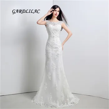 

New Stock White Plus Size Mermaid Lace Wedding Dresses 2019 Sexy Wedding Party Dress with Belt Vestido de noiva Long Prom Gown
