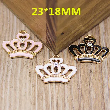 

50pcs 23*18MM Oil Drop Princess Crown Alloy Pendant Charms with Rhinestones Decorated Gold Tone Metal Enamel DIY Jewelry Charms