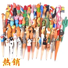Деревянная ручка ручной работы с животными, милая мультяшная ручка, шариковая ручка, деревянная Новинка, подарок на фестиваль, школьная стационарная шариковая ручка