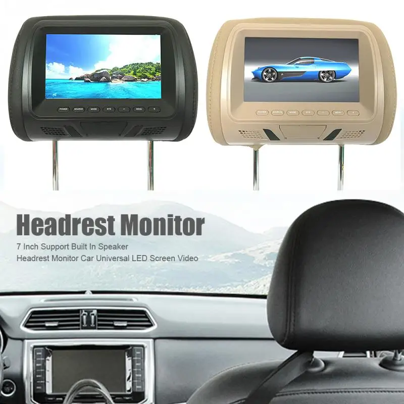 7 Inch Universal Digital Seat Back car Headrest Monitor Video Support Camera LED Screen Display Multi Media Car Built In Speaker