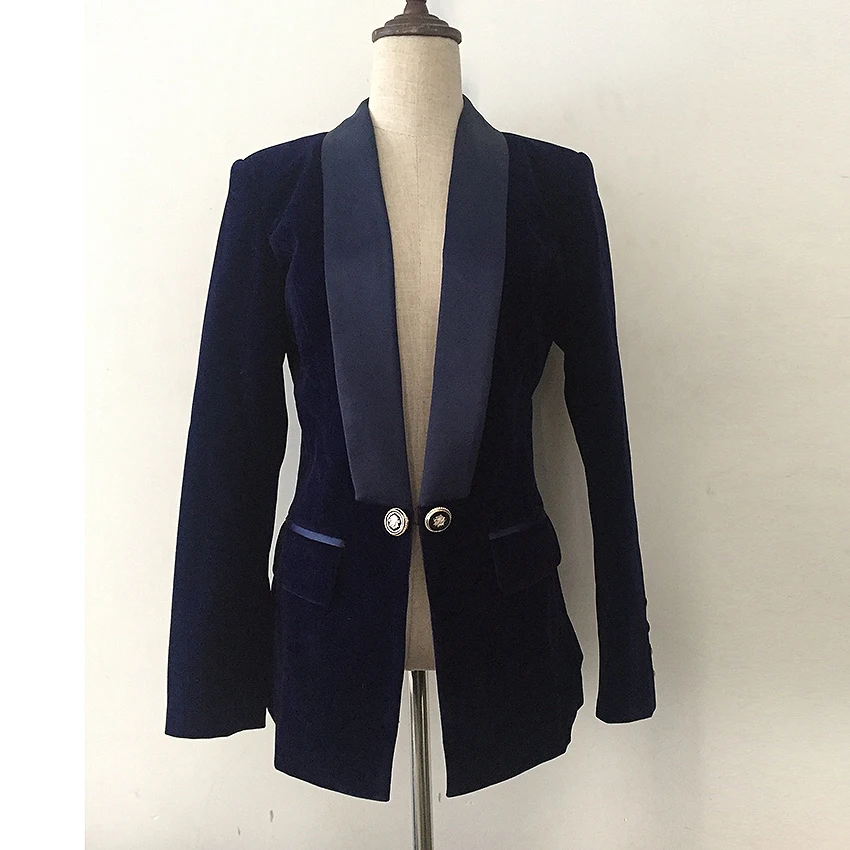 

EXCELLENT QUALITY 2018 Stylish Classic Designer Blazer for Women Satin Shawl Collar Velvet Blazer Jacket