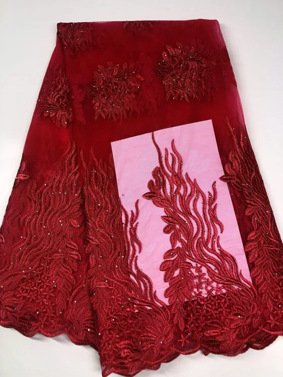 Красный Африканский расшитый бисером кружевной тюль ткань высокого качества кружевной Материал Чистая французская вышивка нигерийская кружевная ткань - Цвет: As Picture