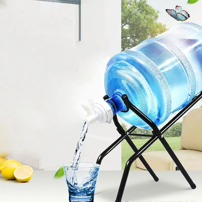 for Camping Counter Home Use Metal Plated 3-5 Gallon Water Jug Stand Dustproof Plug Water Dispenser Stand with Dispenser Valve Wooden Stick for 55MM Crown Top Water Bottles