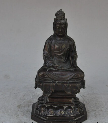 

005380 8"tibet buddhism bronze lotus Kwan-Yin GuanYin Bodhisattva goddess buddha statue (A0314)