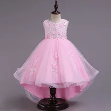 Noble Court Train White Flower Girls Holiday Dresses kids Children Sleeveless Back Lace Up Embroidery Princess Dress 4-11 Years crayfish embroidery zip up back dress