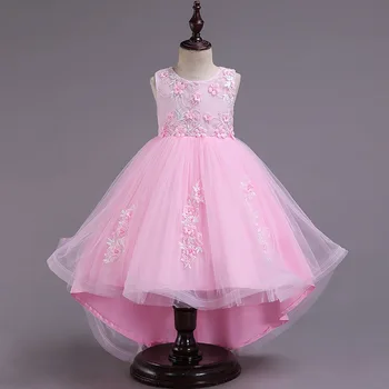 

Noble Court Train White Flower Girls Holiday Dresses kids Children Sleeveless Back Lace Up Embroidery Princess Dress 4-11 Years