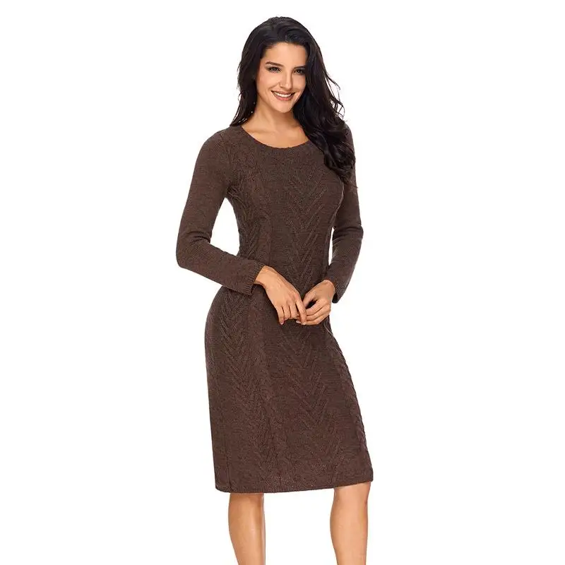 ADEWEL 2018 Spring Women Long Sleeve Bodycon Sweater Dress Casual Hand Knitted Midi Dress Elegant Inner Wear Womens Dresses (15)