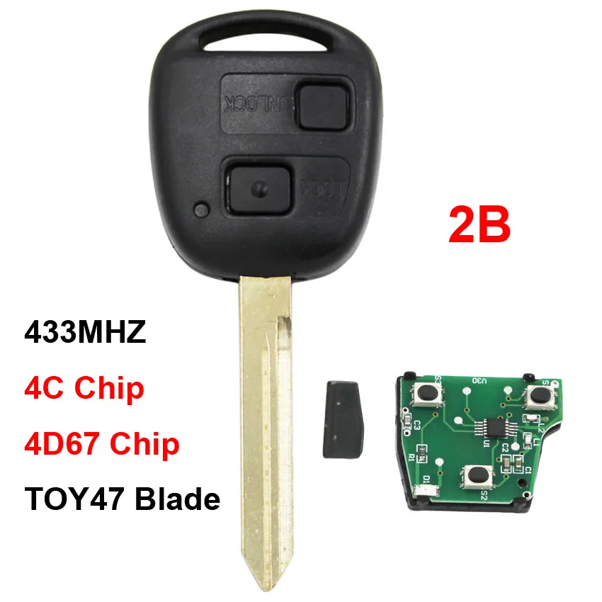 2 кнопки дистанционного управления смарт-ключ автомобиля 433 МГц 4C/4D67 чип для Toyota RAV4 Corolla Yaris Auris Highlander Prado Camry TOY47 Uncut Blade