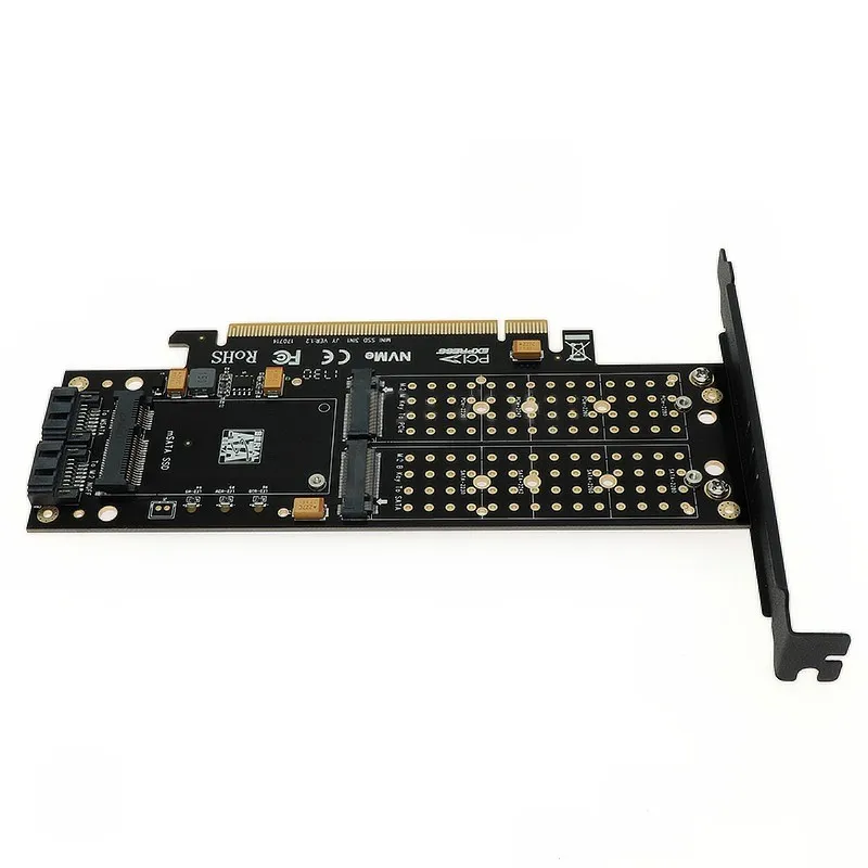 Адаптер PCIE M2 Raiser PCI E 3 0 X16 на M.2 SSD M Key B mSATA 2 x 7Pin SATA порт NVME AHCI в 1 переходная