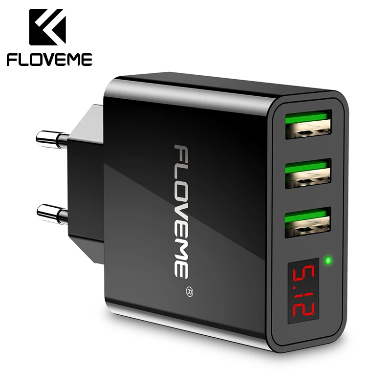 

FLOVEME USB Charger 3A LED Display Universal Mobile Phone USB Charger Fast Charging Wall EU Charger For iPhone Samsung Xiaomi LG