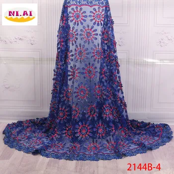

Royal lBlue French Lace Fabric Nice Embroidered African Tulle Lace Fabric With Stone African Lace Fabric For Wedding GD2144B-2