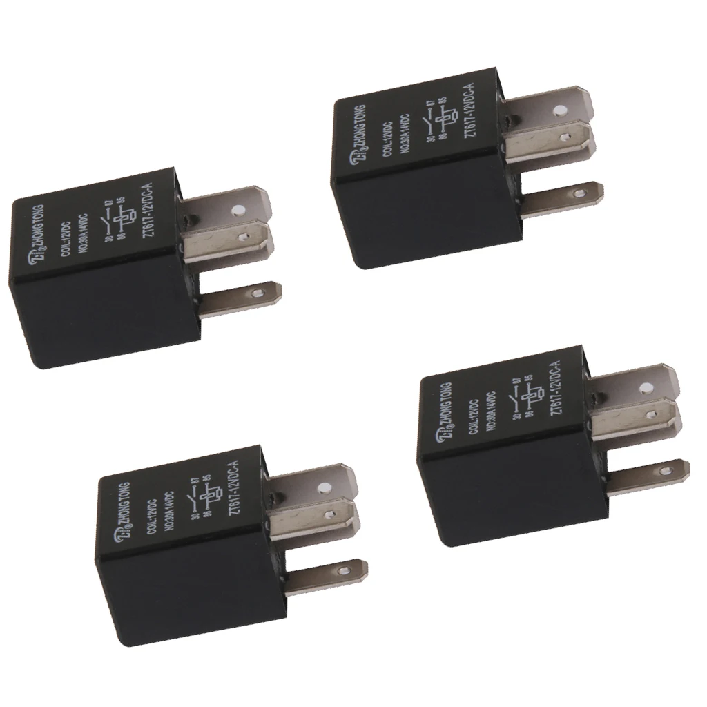 4 Pieces Car Automotive 12V 30 AMP 4 Pin SPST Relay For Alarm Horn Light