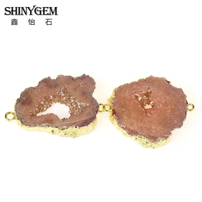 ShinyGem из друзы Камень Подвески минеральные Натуральный Камень Подвески для изготовления ювелирных изделий Разъемы для DIY ювелирных изделий 5 шт - Окраска металла: Champange