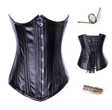 black faux leather steel boned sexy corsets and bustiers waist trainer gothic leather corset