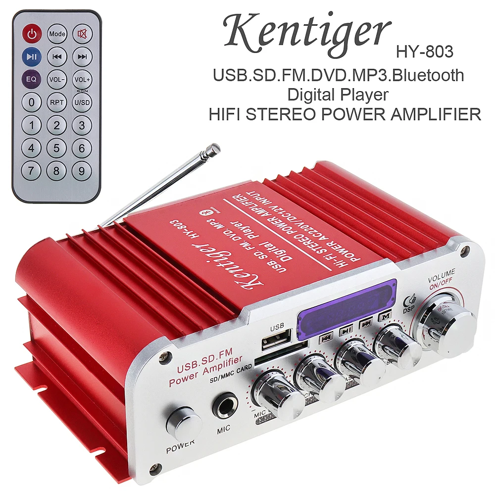 Kentiger 12V 2CH Hi Fi Bluetooth Авто аудио усилитель мощности FM радио плеер Поддержка SD USB DVD MP3