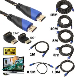 Высокое качество Новый Плетеный HDMI кабель + 2 правой угловой адаптер V1.4 HD 3D для PS3 Xbox HDTV 0,5 M 1 м 3 м 5 M 10 м 15 м