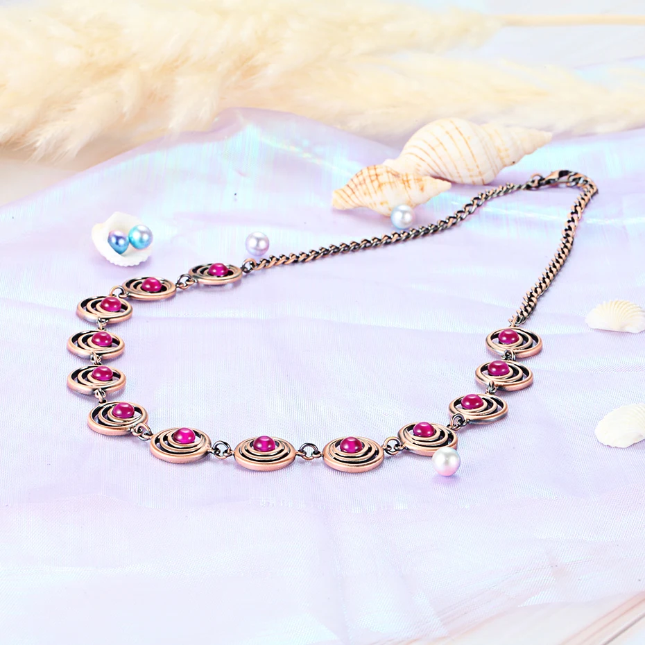 RainSo модное массивное ожерелье для женщин, магнитное био энергетическое здоровье, колье, толстая цепочка, синий/розовый/серый опал, медное ожерелье, подарки