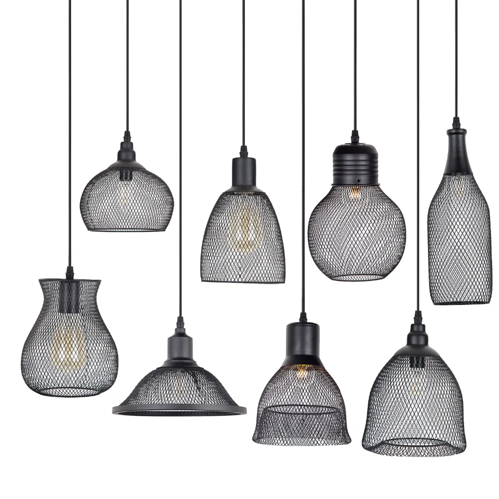 

6 type modern black cage pendant lights iron minimalist retro nordic loft pyramid lamp metal Hanging Lamp E14 Indoor