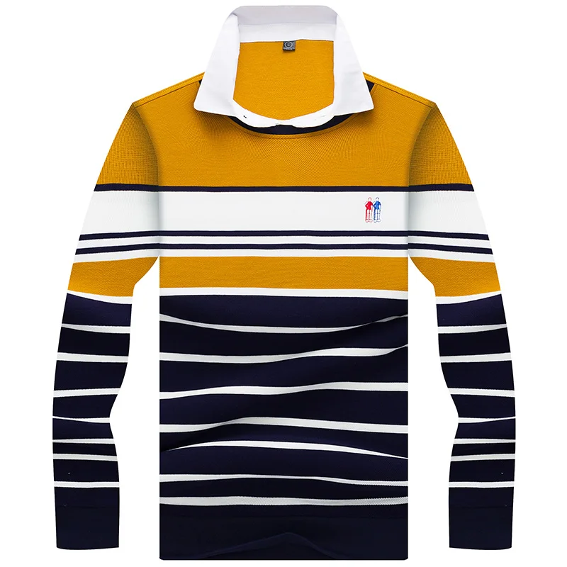 JUNGLE ZONE, Мужская брендовая Высококачественная рубашка поло с вышивкой, Мужская рубашка поло с длинным рукавом, новинка, полосатая рубашка поло 8815 - Цвет: 8815 Yellow