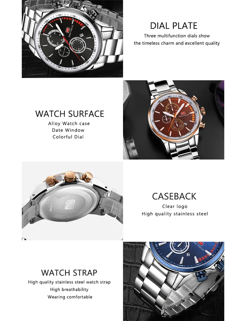 MINIFOCUS Для мужчин Watch Top Элитный бренд хронограф Дата s часы в стиле милитари