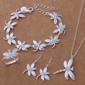 

AS140 Hot sterling Jewelry Sets Bracelet 047 + Necklace 112 + Earring 154 + Ring 262 /afsaiwza amfajdma silver color