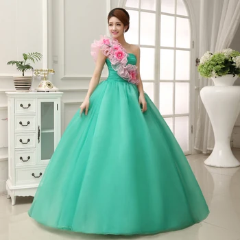 

Cheap Quinceanera Gowns Vestidos De 15 Anos Debutante Masquerade One Shoulder Ball Gown Light Green Quinceanera Dresses