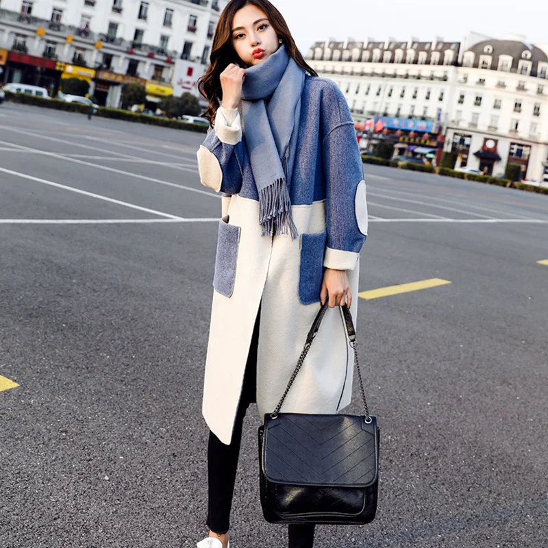 2019 new women long section Woolen trench coat women's popular autumn winter wool blends thickened woolen outerwear female d027