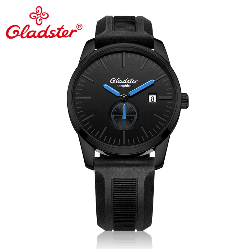Gladster Luxury Japan MIYOTA GP11-3H Sports Silicone Male Watch Calendar Gentleman Quartz Clock Sapphire Crystal Men Wristwatch - Цвет: GA002G93BKL