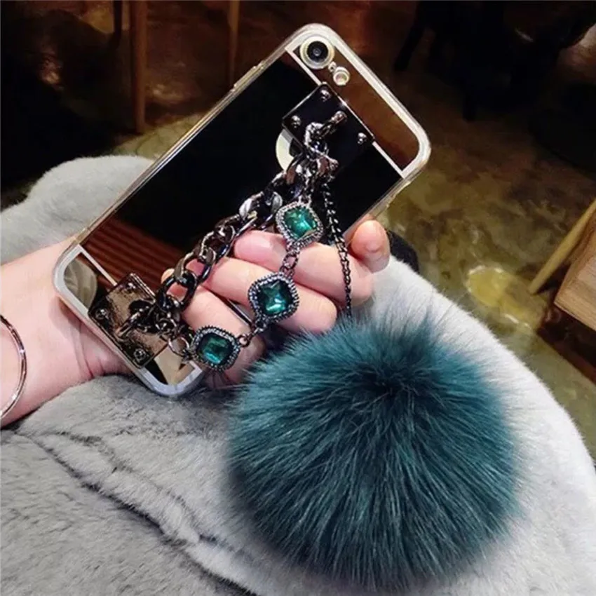 

LaMaDiaa For xiaomi Redmi 7 6A 5A 6 5 Plus Max 3 Note 4 6X Case Luxury Mirror Fur Ball Pendant Soft Phone Cases