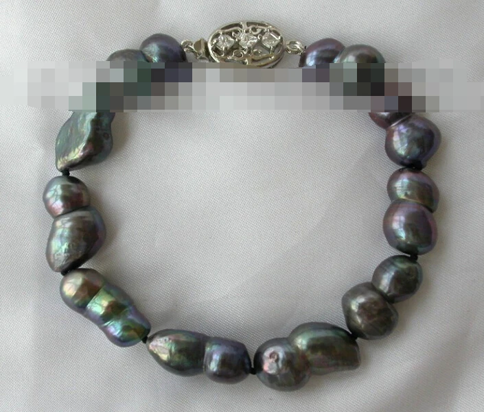 

free shipping 09450 black baroque freshwater cultured pearl bracelet