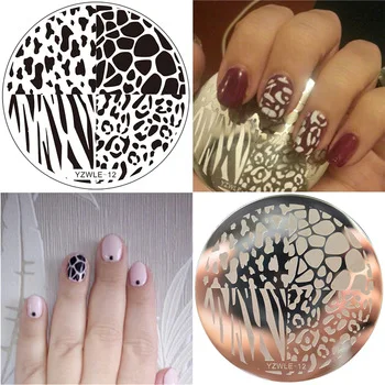 YZWLE 1Pc 5.5cm Round Nail Template Leopard Nail Art Plate Stainless Steel Image Nail Art Stamping Decor DIY Nail Tool