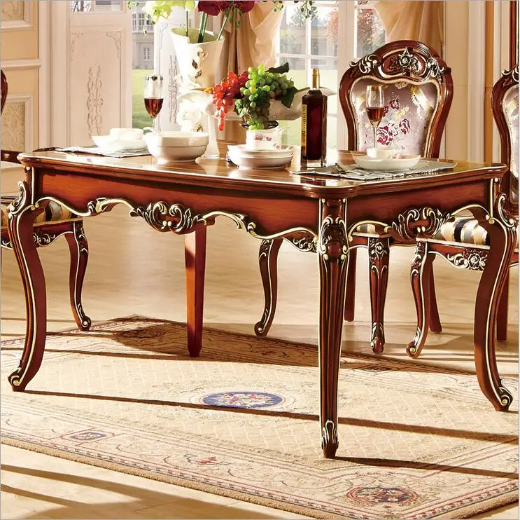 Antique Style Italian Dining Table, 100% Solid Wood Italy Style Luxury Dining Table Set 10298