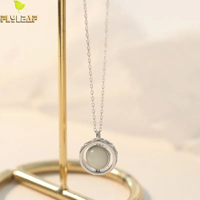 

Flyleaf 925 Sterling Silver Round Moonstone Long Necklace For Women Absorbing Beads Fashion Fine Jewelry Necklaces & Pendants