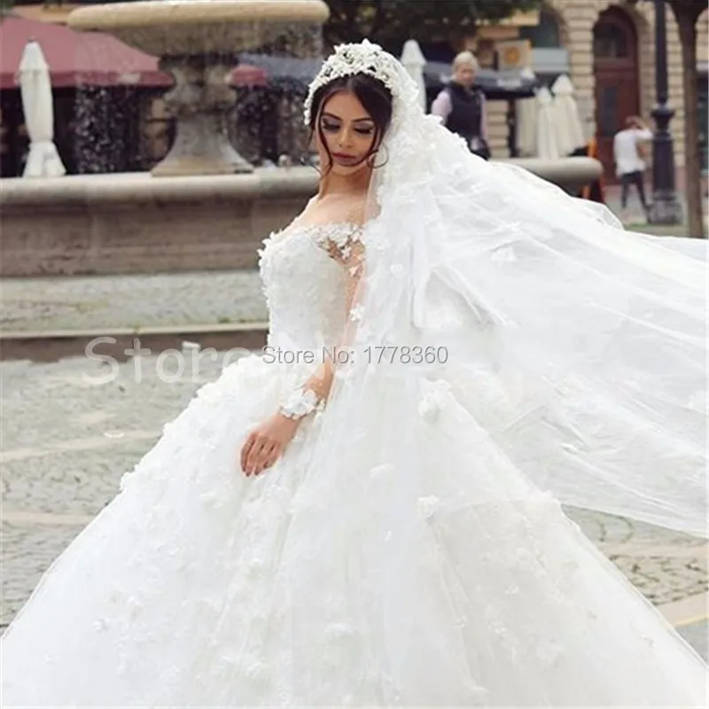 Long-Sleeve-Ball-Gown-2016-New-Sexy-Button-Back-White-Appliques-Tulle-Wedding-Dress-Bridal-Gown (2)_conew1