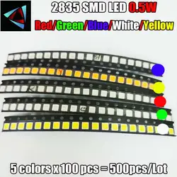 500 шт. 2835 0,5 Вт SMD светодиодный 5 видов цветов x 100 шт. диоды SMD СВЕТОДИОДНЫЙ 2835 светодиод красный/ желтый/зеленый/белый/синий