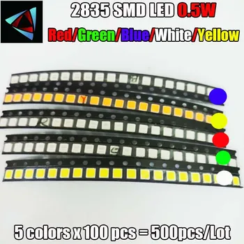 

500pcs 2835 0.5W SMD LED 5 colors x 100pcs Diodes SMD LED 2835 Light Emitting Diode RED / Yellow / Green / White / Blue