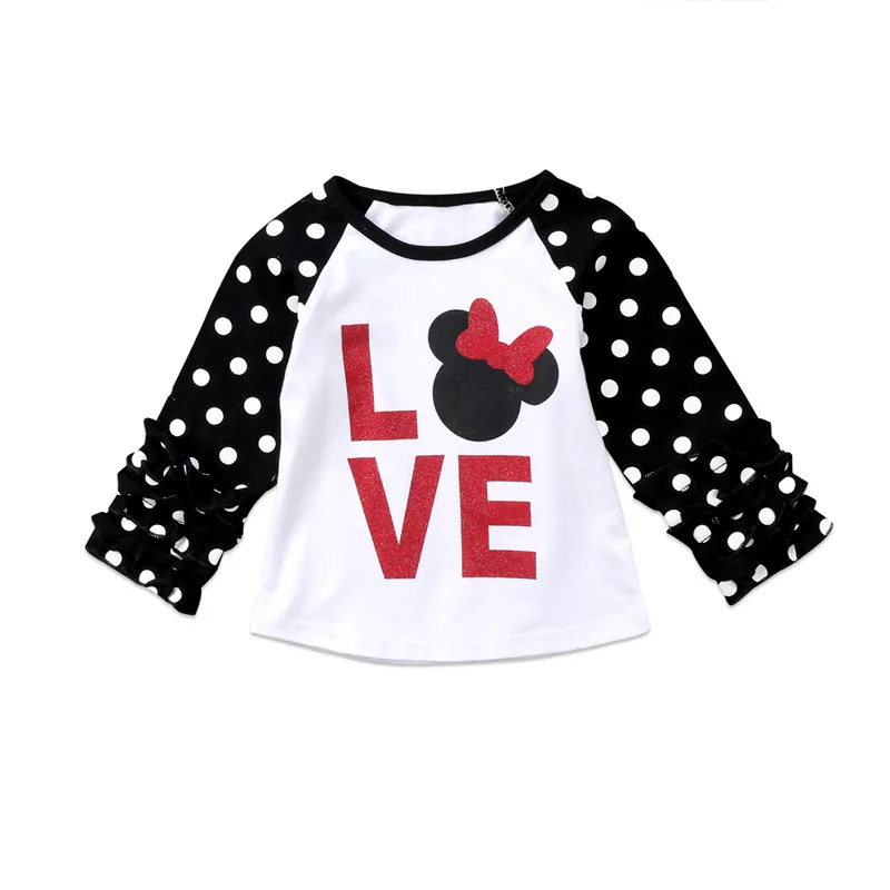 Рождественская Одежда для девочек Одежда для детей; малышей; девочек хлопка с длинным рукавом в горошек футболка 2018 Мода Повседневное