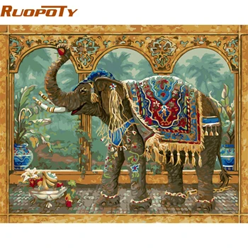 

RUOPOTY diy framed Elephant Vintage DIY Painting By Numbers Kit Coloring By Number Unique Gift For Home Decor 40x50cm