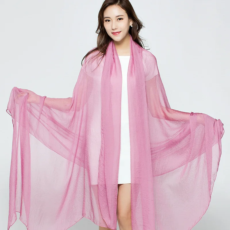 

Ladies Spring And Autumn Summer Large Chiffon Solid Color Silk Scarf Sunscreen Shawl Surrounding Dual-use Long Sea Beach Shawl