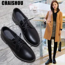 2019 zapatos de plataforma de mujer de Primavera de charol negro con cordones Vintage grueso con zapatos Oxford Calzado cómodo D135