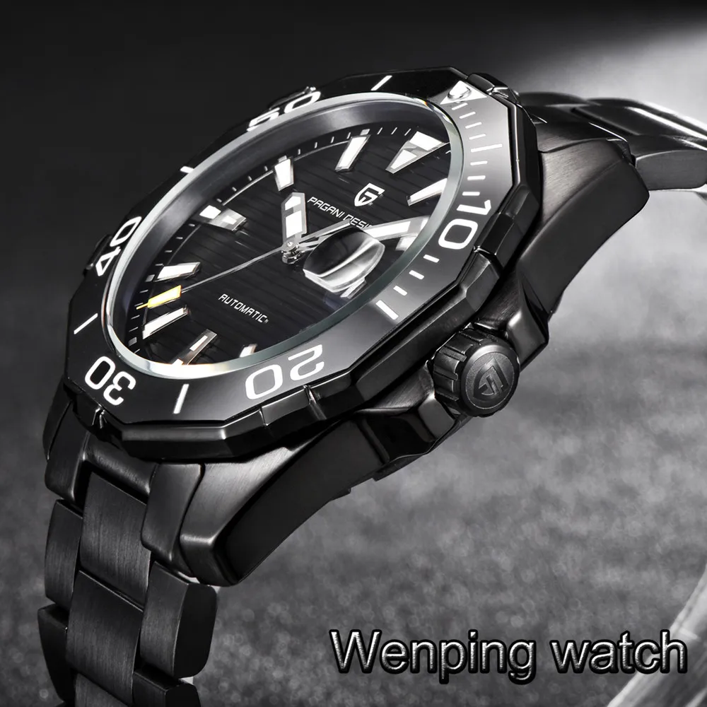 Pagani Дизайн 47 мм мужские топ бизнес часы с черным циферблатом Морская Чайка автоматический механизм черный PVD чехол из нержавеющей стали мужские часы